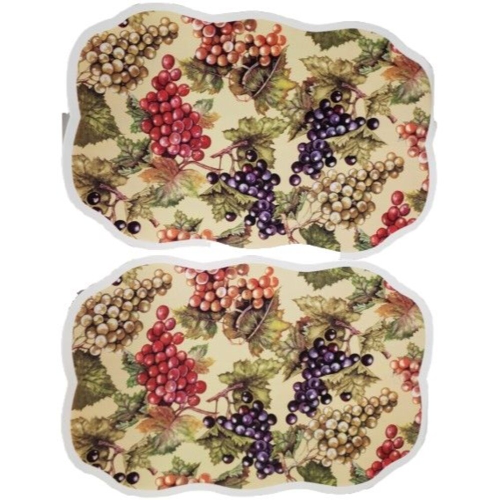 Set of 2 Same Kitchen Vinyl Non Clear Placemats (18"x12") GRAPES ON BEIGE #2, BH